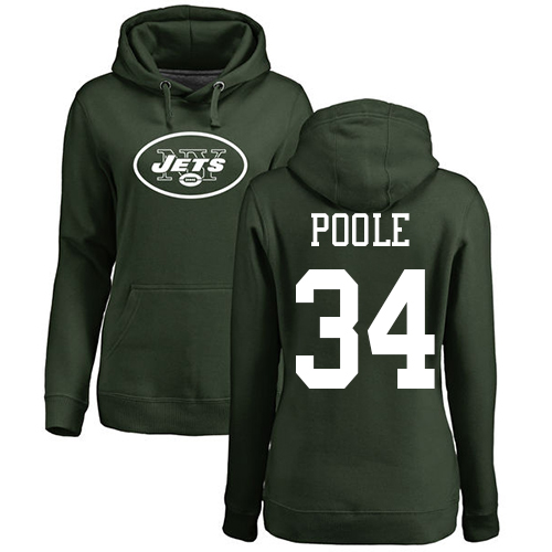 New York Jets Green Women Brian Poole Name and Number Logo NFL Football 34 Pullover Hoodie Sweatshirts